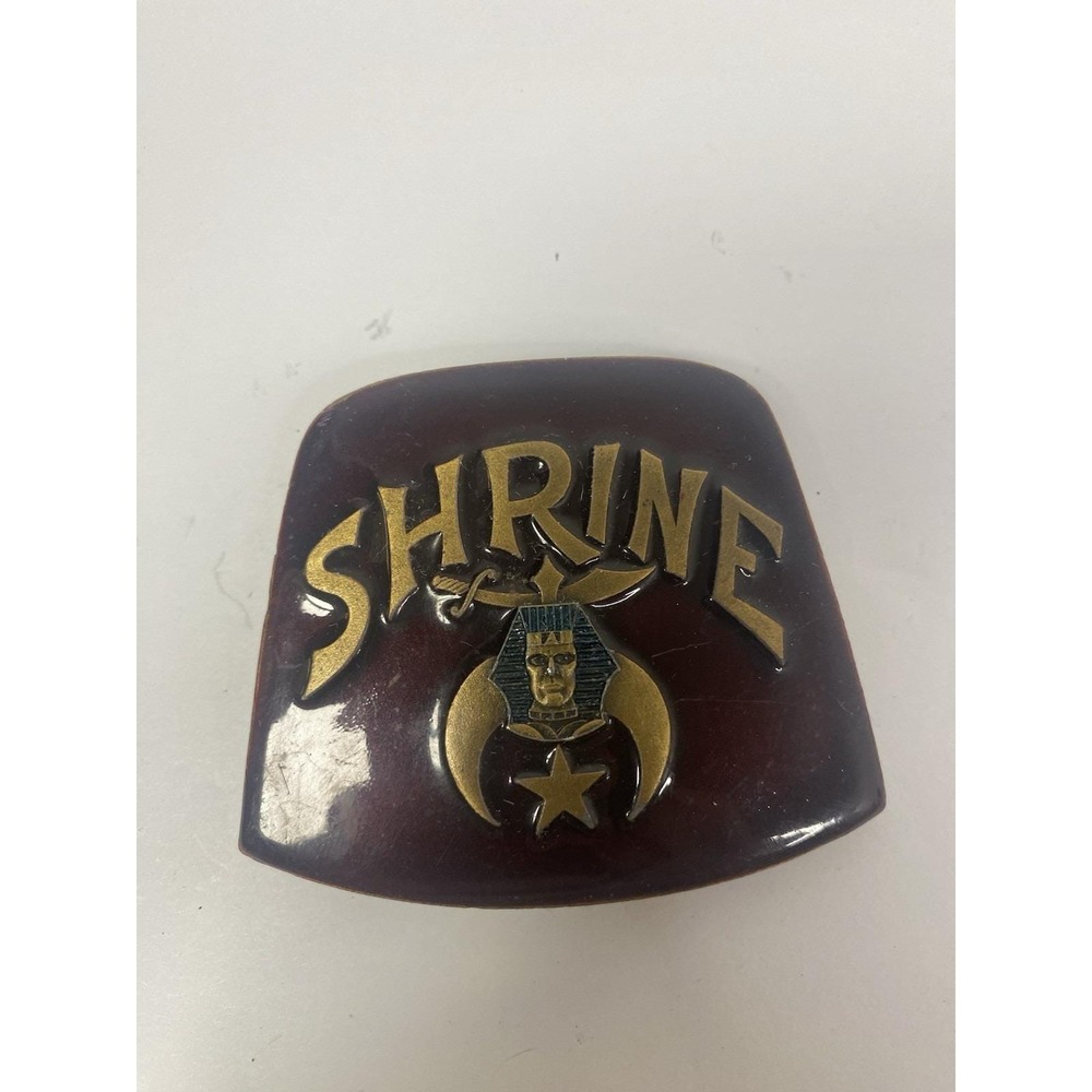 Vintage Shrine Shriners Belt Buckle‎ Indiana Metal Craft 1980 Brass Red Enamel